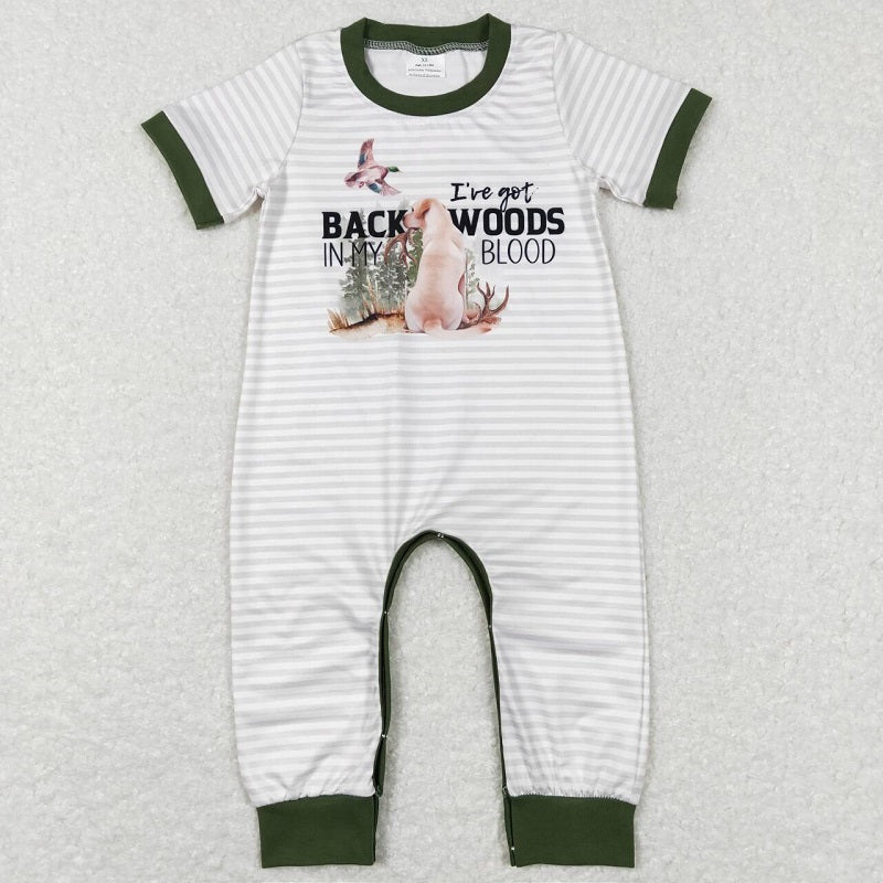 SR0633 Duck puppy striped green trim short-sleeved jumpsuit
