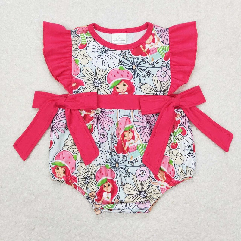 SR0726 Strawberry Flower Red Bow Vest Jumpsuit