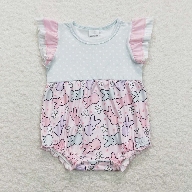 SR0784 Rabbit pink flying sleeve romper
