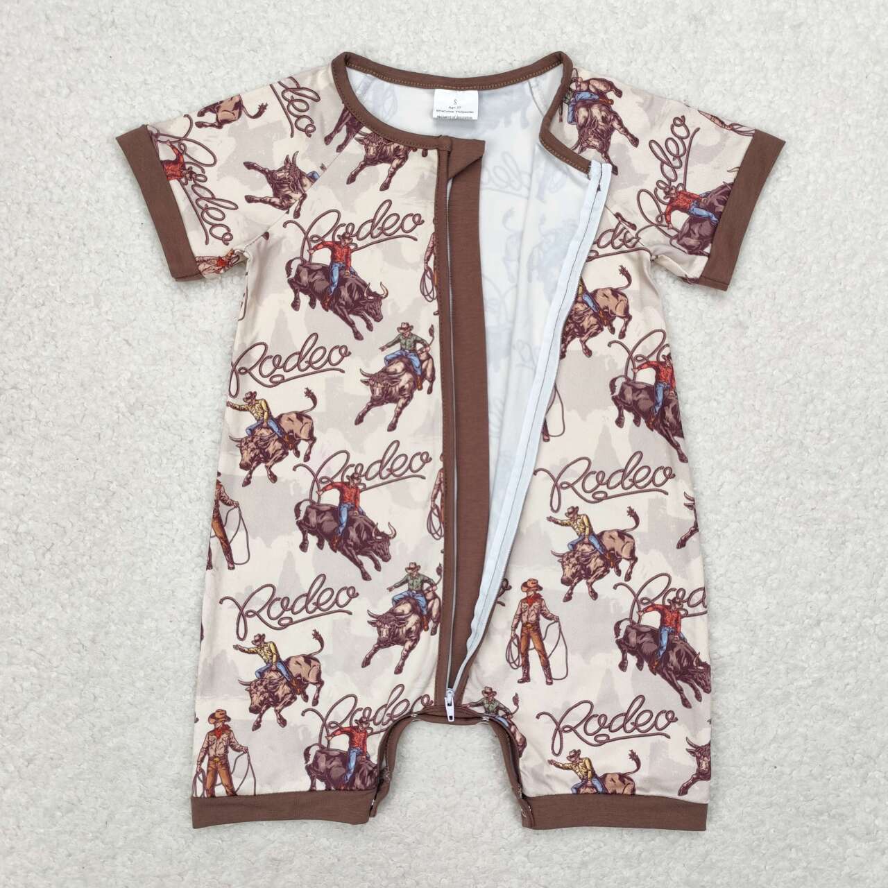 SR0856 Horse Riding Brown Zipper Short Sleeve Bodysuit