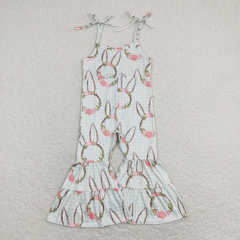 SR0875 Flower Rabbit Garland Plaid Camisole Bodysuit