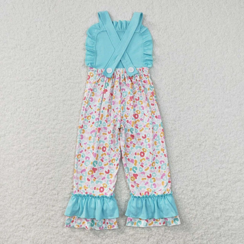 SR0966 Colorful leopard print blue lace overalls jumpsuit