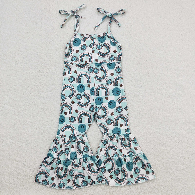 SR1018 Lightning rainbow plaid suspender jumpsuit