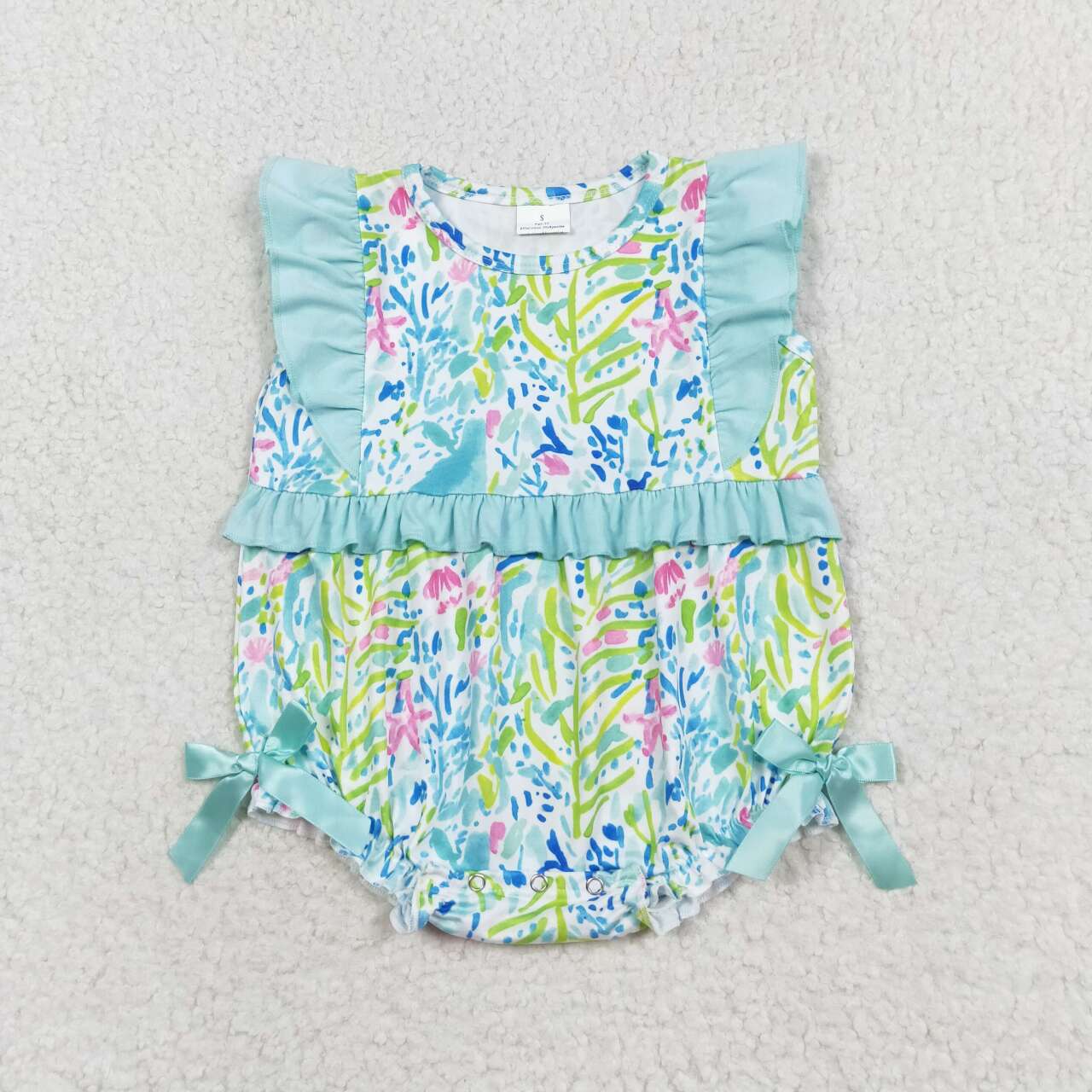 SR1022 Floral Teal Lace Tank Bodysuit