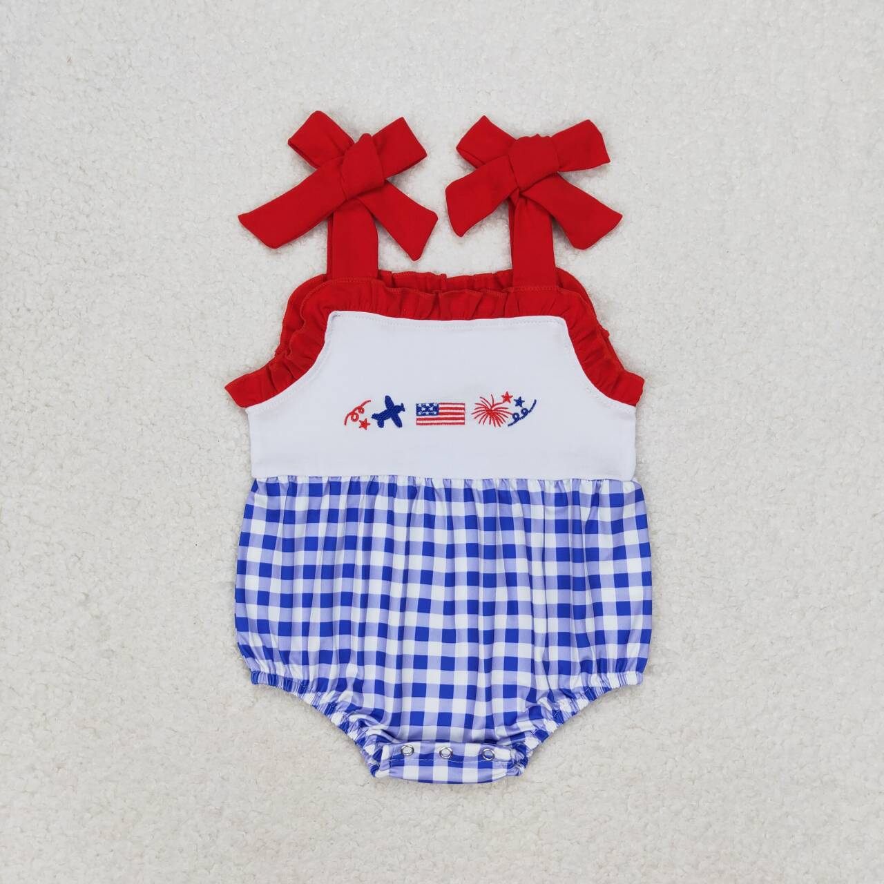 SR1030 Embroidery Airplane Flag Fireworks Red Lace Suspender Bodysuit