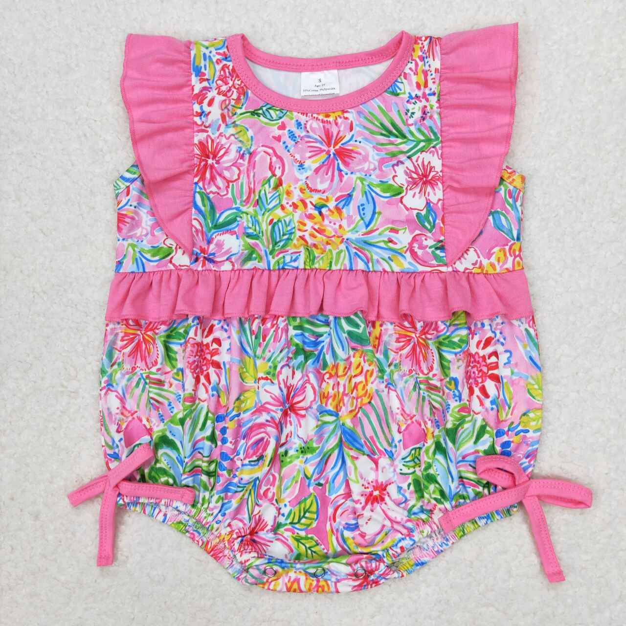 SR1036 Floral rose pink lace vest jumpsuit