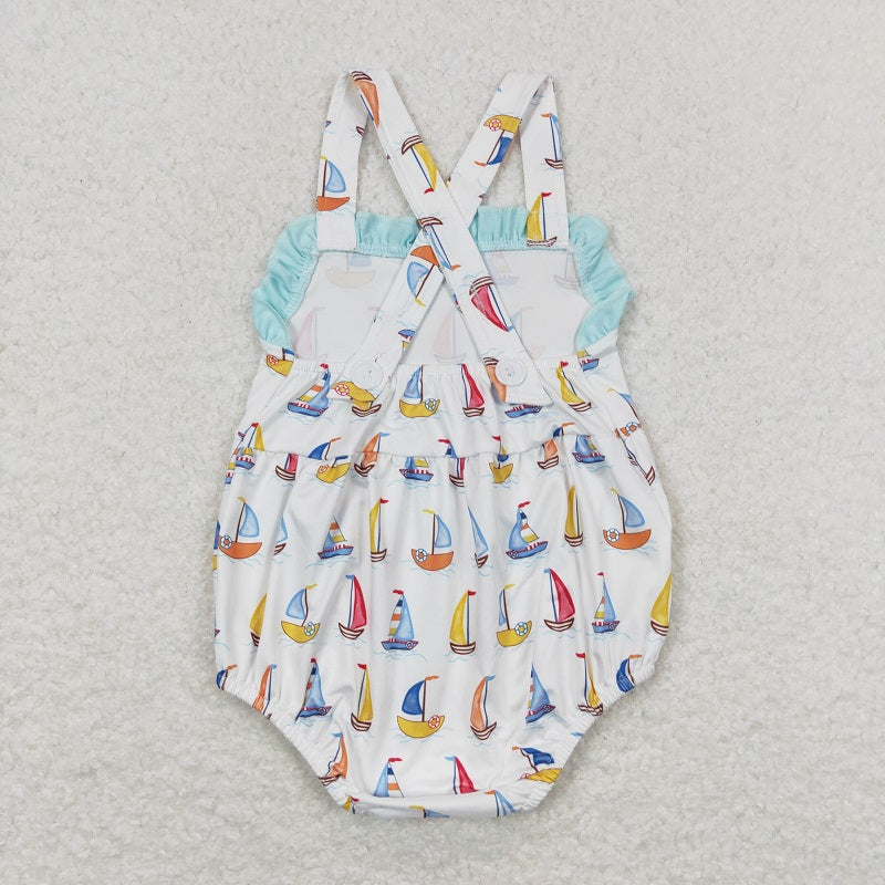 SR1060 Sailing blue lace white tank top jumpsuit