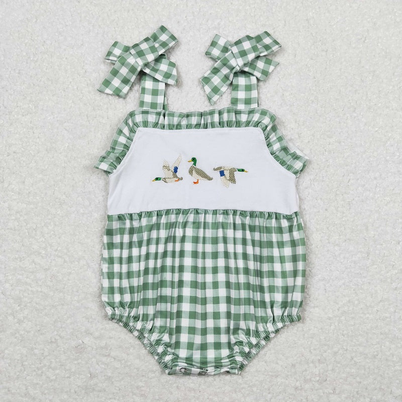 SR1065 Embroidered duck green and white plaid lace camisole bodysuit D 816