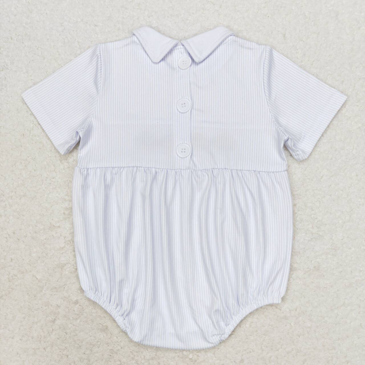 SR1077 Embroidered Car Blue Striped Collar Short Sleeve Bodysuit