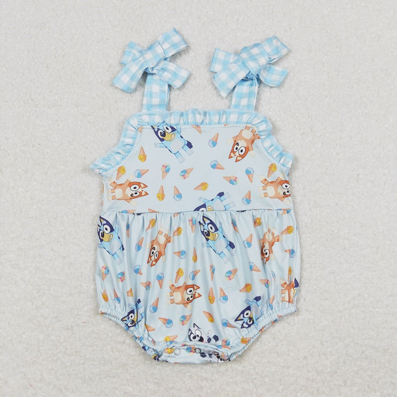 SR1113 Ice Cream Blue Plaid Lace Bow Camisole Jumpsuit
