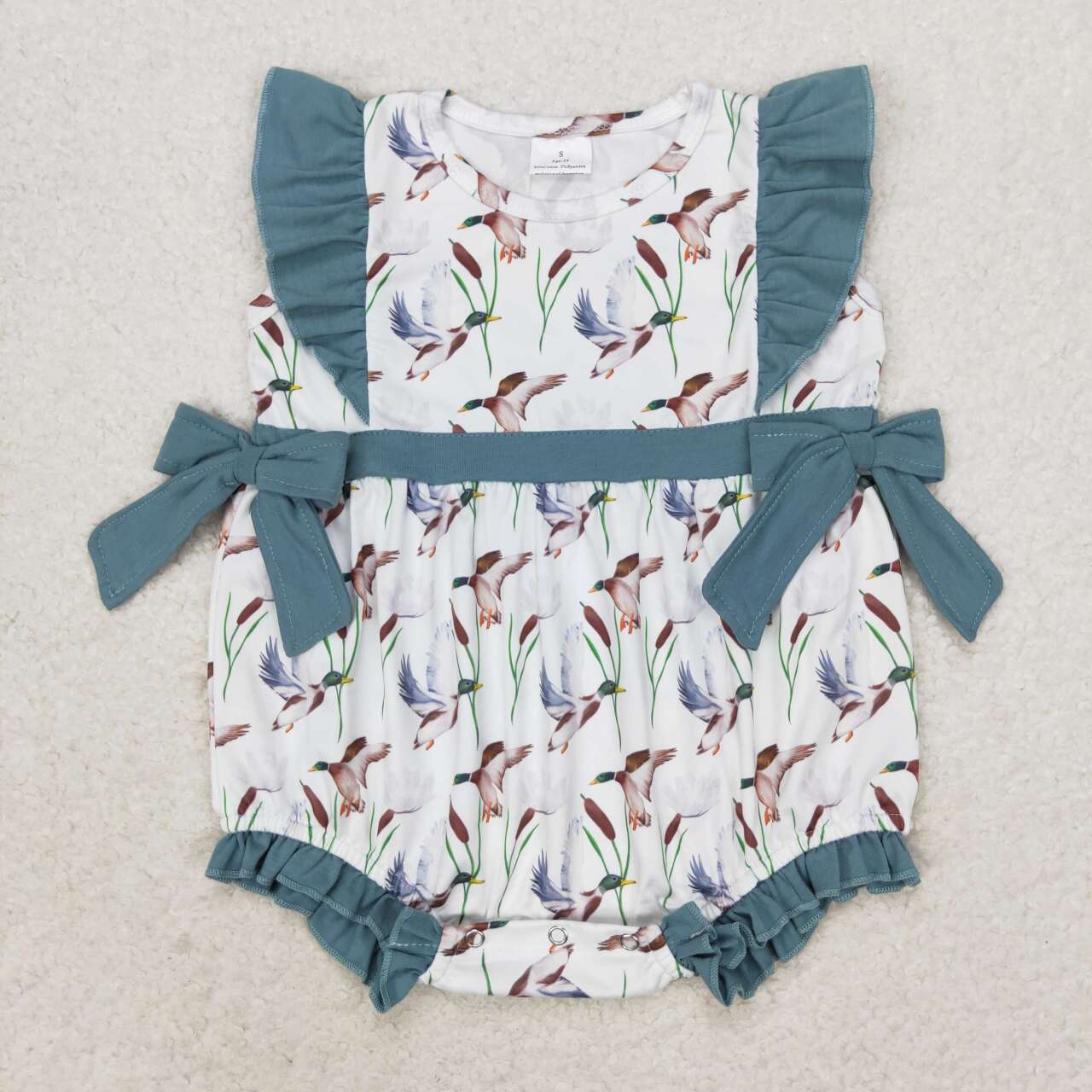 SR1140 Duck Haze Blue Lace Bow White Vest Bodysuit