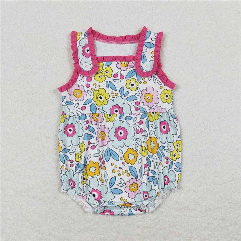 SR1161 Baby Infant Girls Pink Flowers Buttons Rompers D 3.21