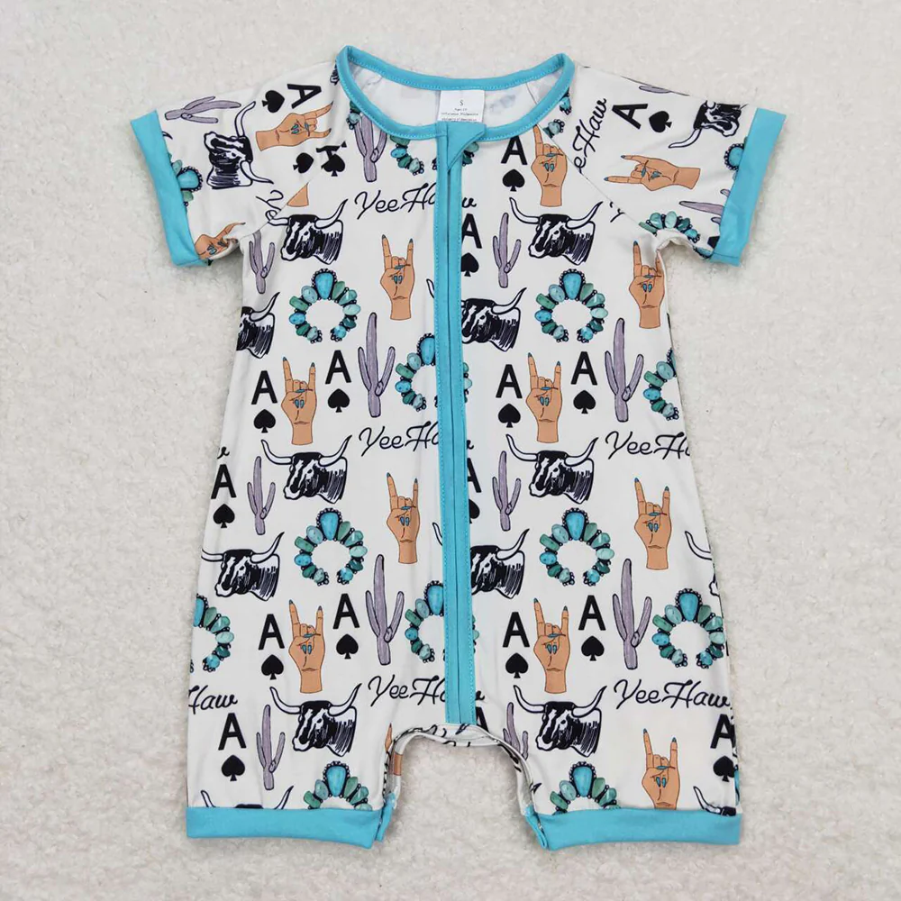 Match Baby Infant Boys Western Cowboys Short Sleeve Zip Rompers