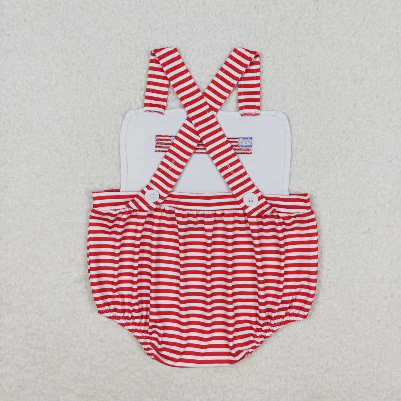 SR1212 Embroidered flag red and white striped vest romper