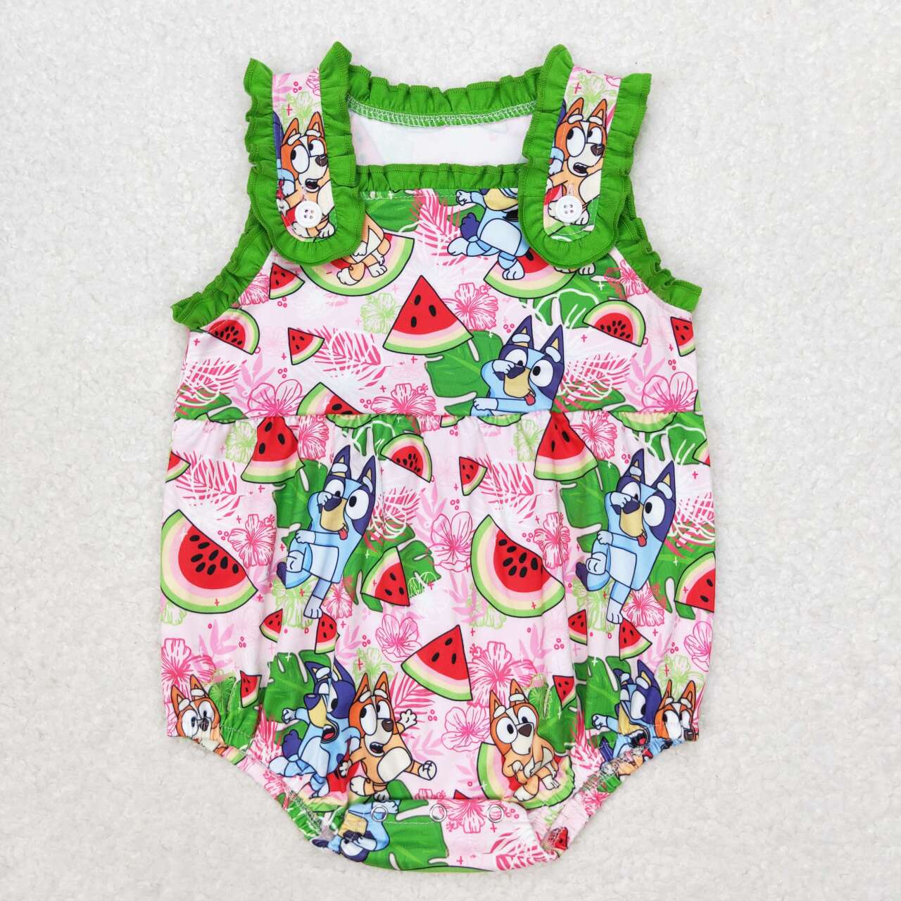SR1308 Cartoon Watermelon Green Lace Vest Bodysuit