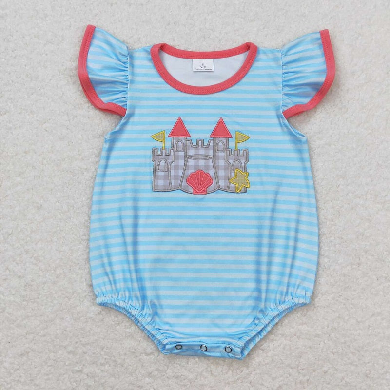 SR1317 Embroidered rose red shell star castle striped vest jumpsuit D 5.22