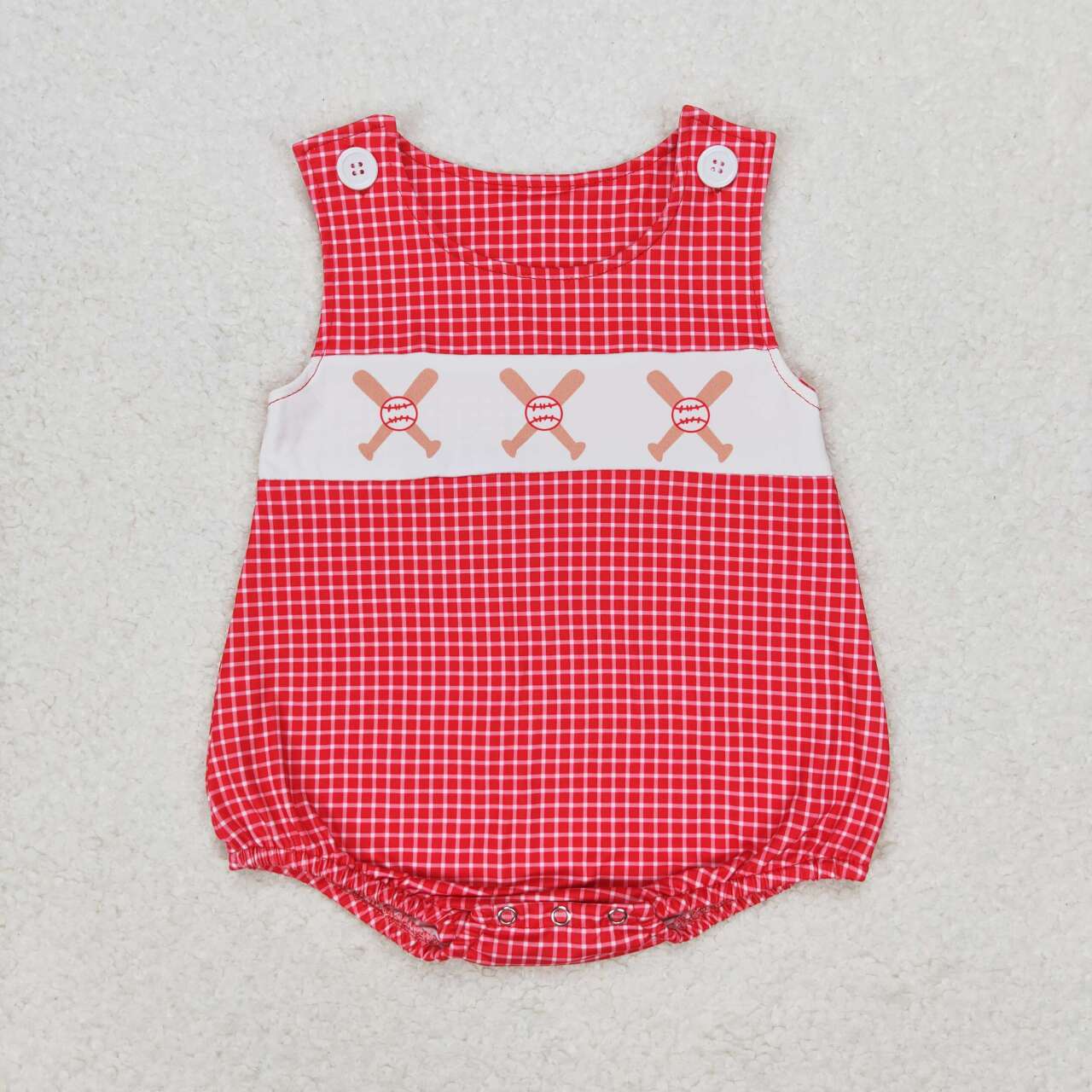 SR1338 Baseball red plaid vest jumpsuit