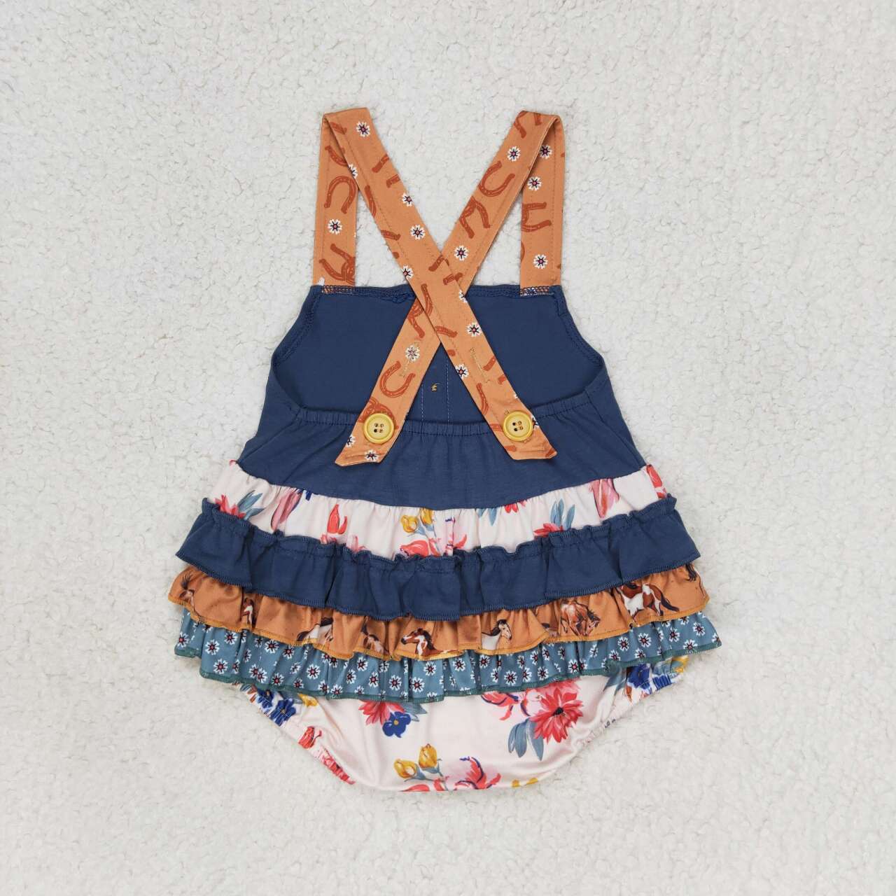 SR1394 Newborn Baby Girls Horse Flower Western Romper