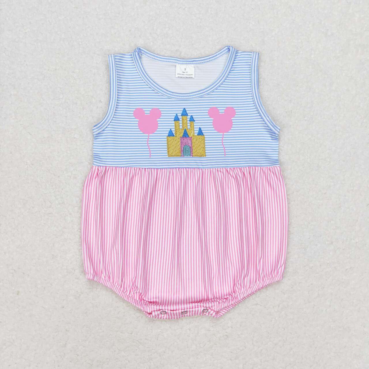 SR1410 Balloon Castle Pink Blue Striped Sleeveless Jumpsuit