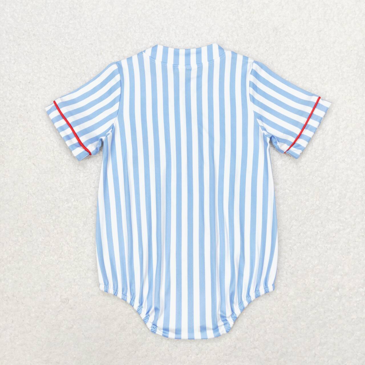 SR1459 Baseball Blue Striped Short Sleeve Jumpsuit