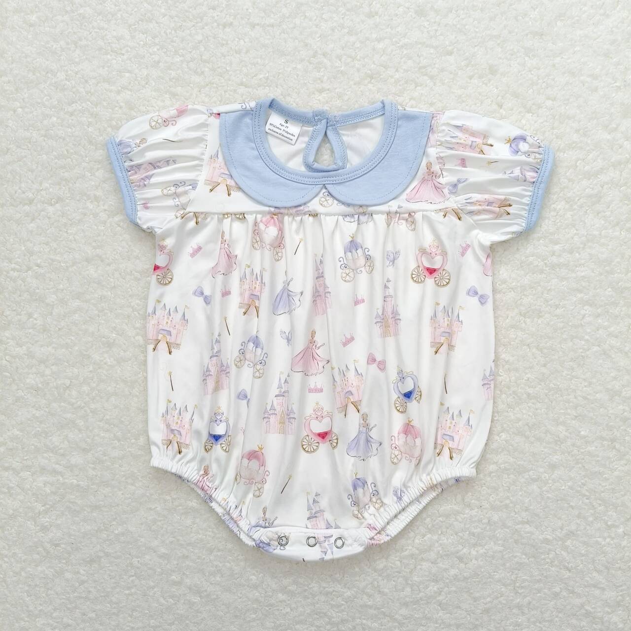 SR1477 girls Castle Blue Doll Collar White Short Sleeve Jumpsuit