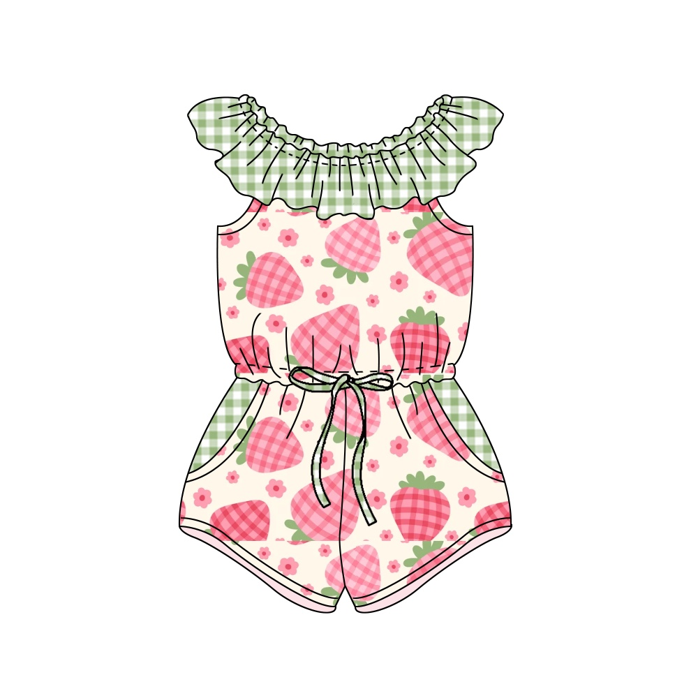 SR1565 Floral strawberry green plaid lace sleeveless dress