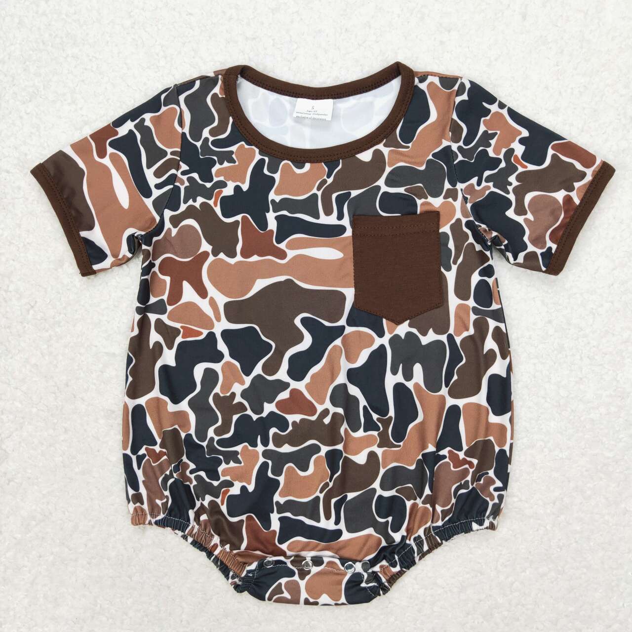 SR1580 Camouflage Brown Pocket Short Sleeve Bodysuit
