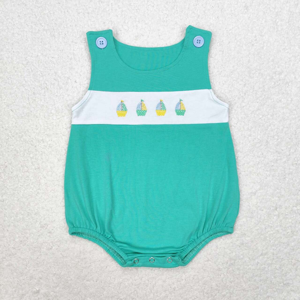 SR1581 Embroidered Sailboat Teal Vest Bodysuit