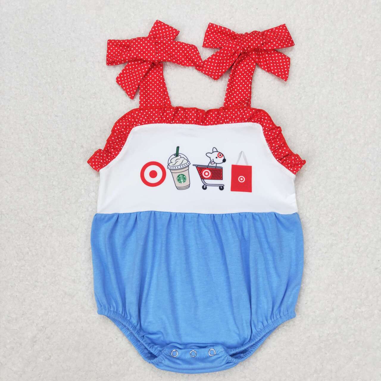 SR1605 Puppy Target Red Lace Blue Vest Onesie Romper D 4.12