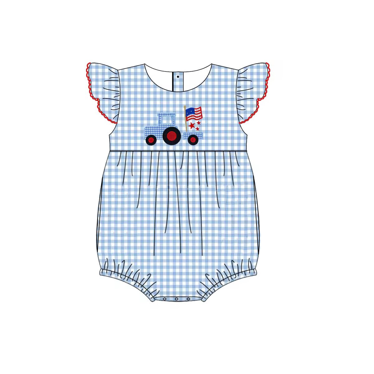 preorder SR1644 Girls Trucks Flag Stars Blue Plaid Tank Top Bodysuit