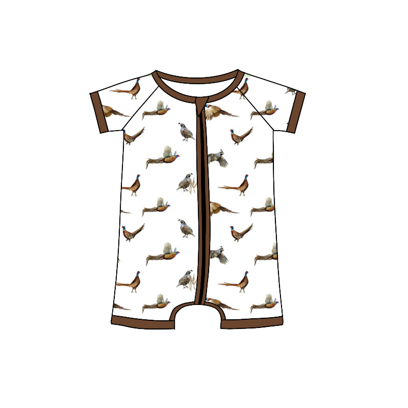preorder SR1657 Birdie brown and white zipper short-sleeved jumpsuit