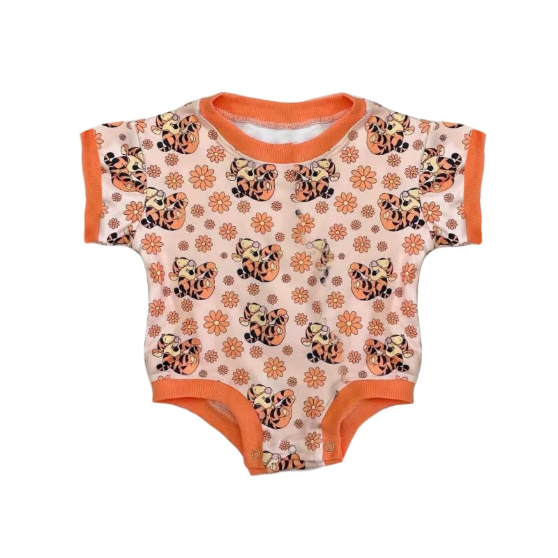 presale SR1761 Cartoon Tiger Flower Orange Short Sleeve Jumpsuit