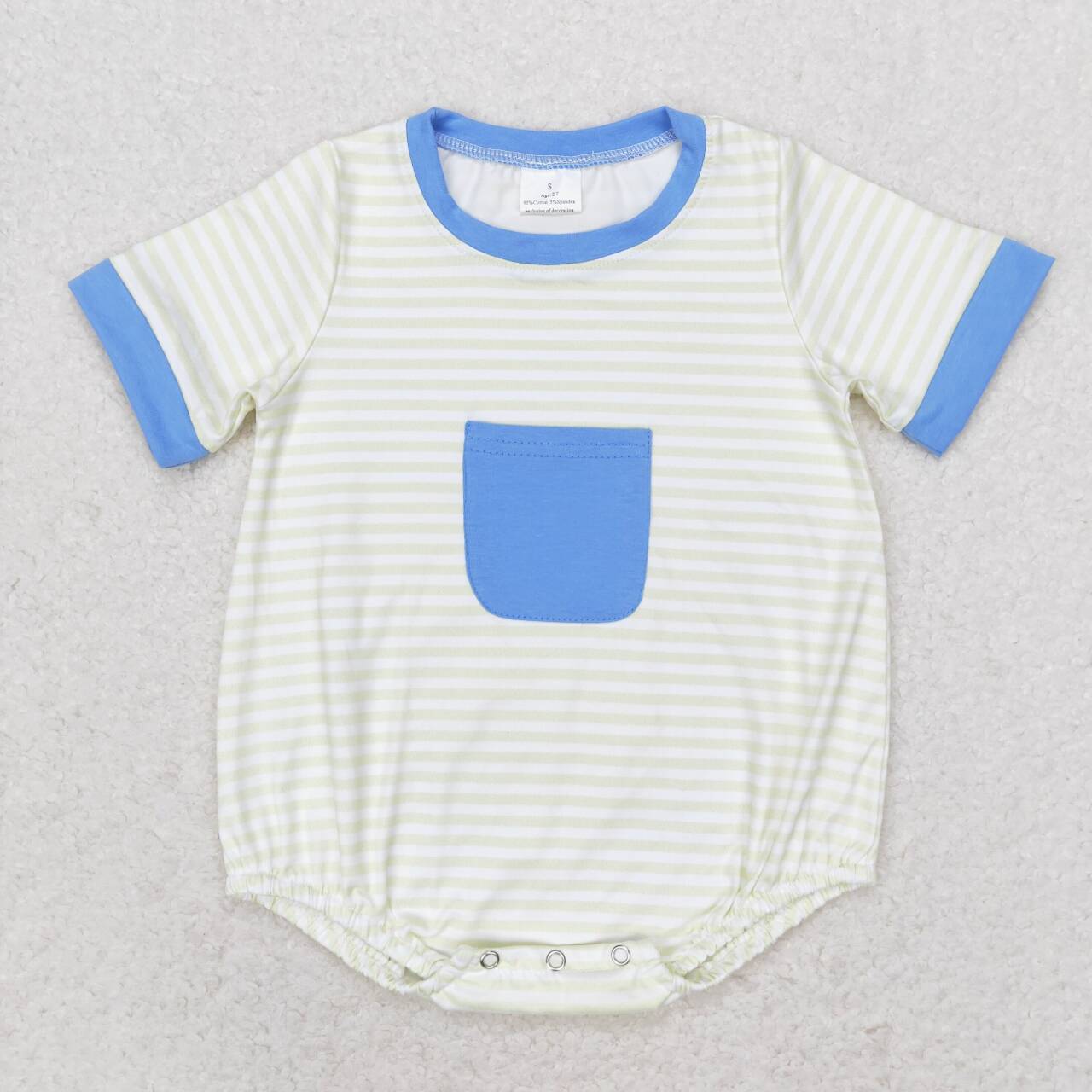 SR1840 Striped Haze Blue Pocket Short Sleeve Bodysuit