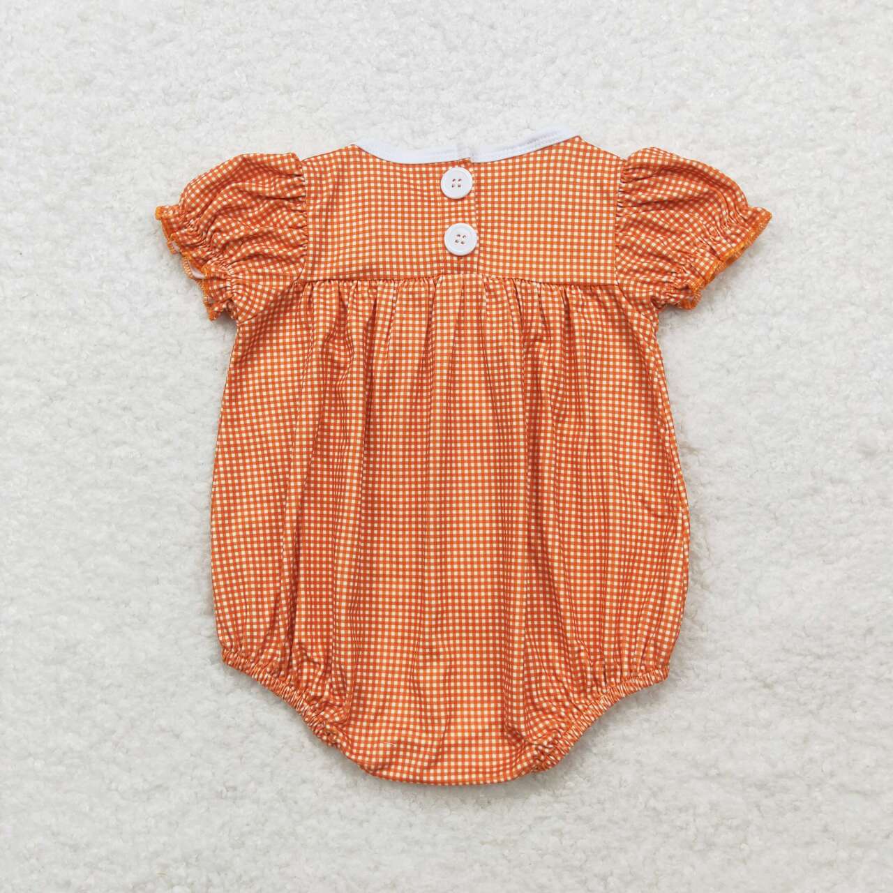 SR1879 Embroidered Candy Doll Collar Orange Plaid Short Sleeve Bodysuit