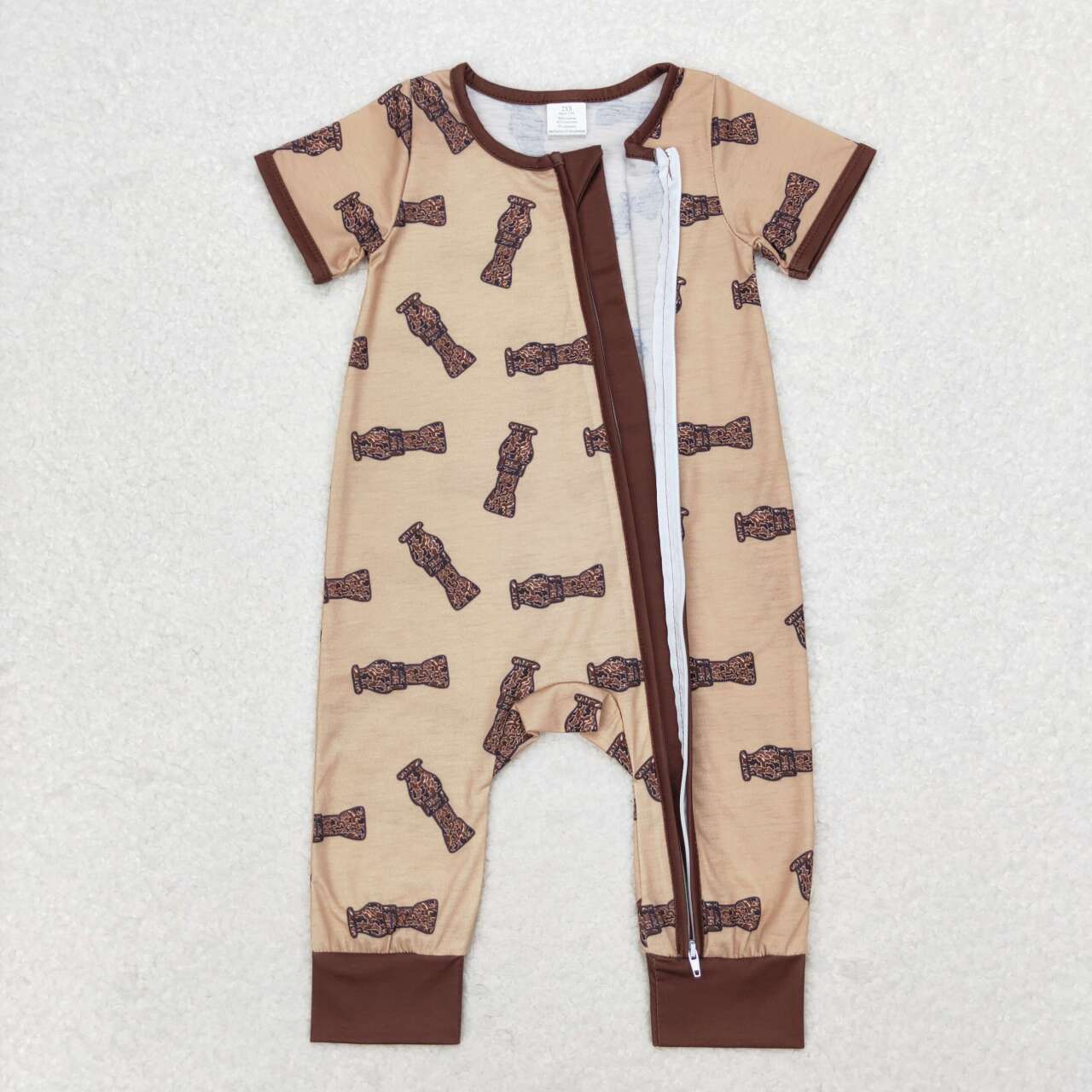 SR1900 Bamboo Camo Bottle Brown Zip Short Sleeve Jumpsuit