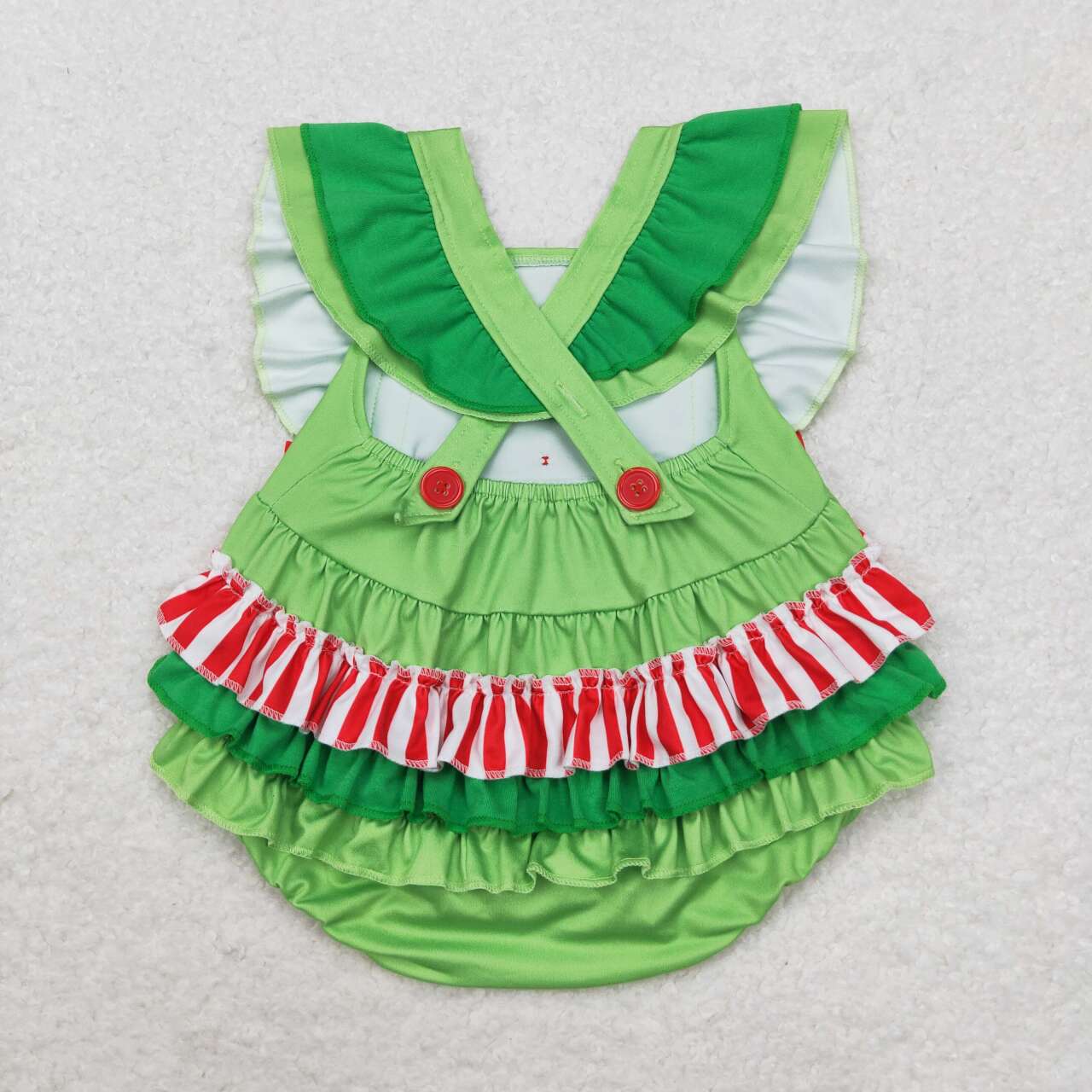 SR1912 Heart red and white striped bow green lace vest jumpsuit