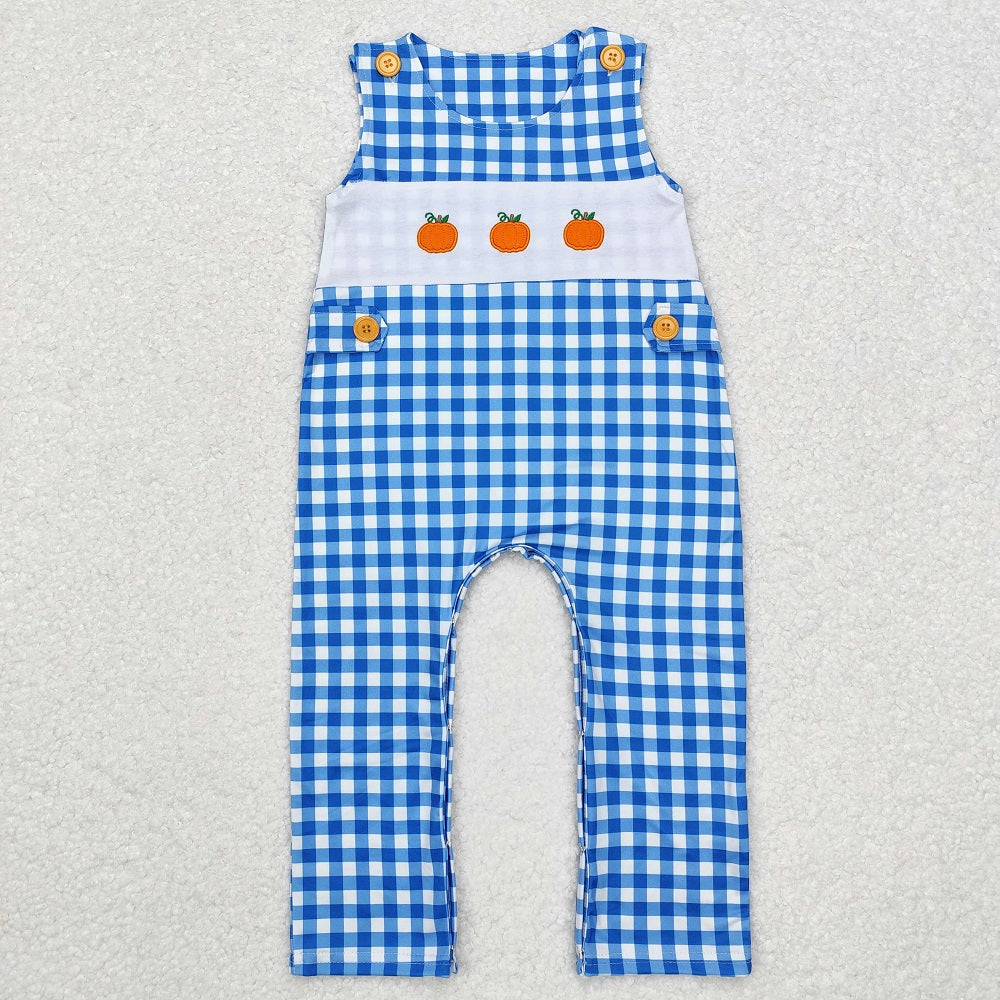 SR1949 Pumpkin Blue Plaid Sleeveless Bodysuit