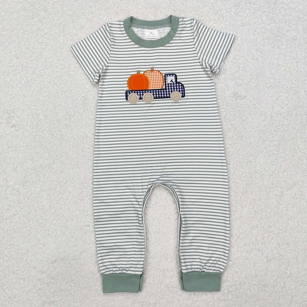 SR1958 Pumpkin Truck Stripe Short Sleeve Bodysuit 2024
