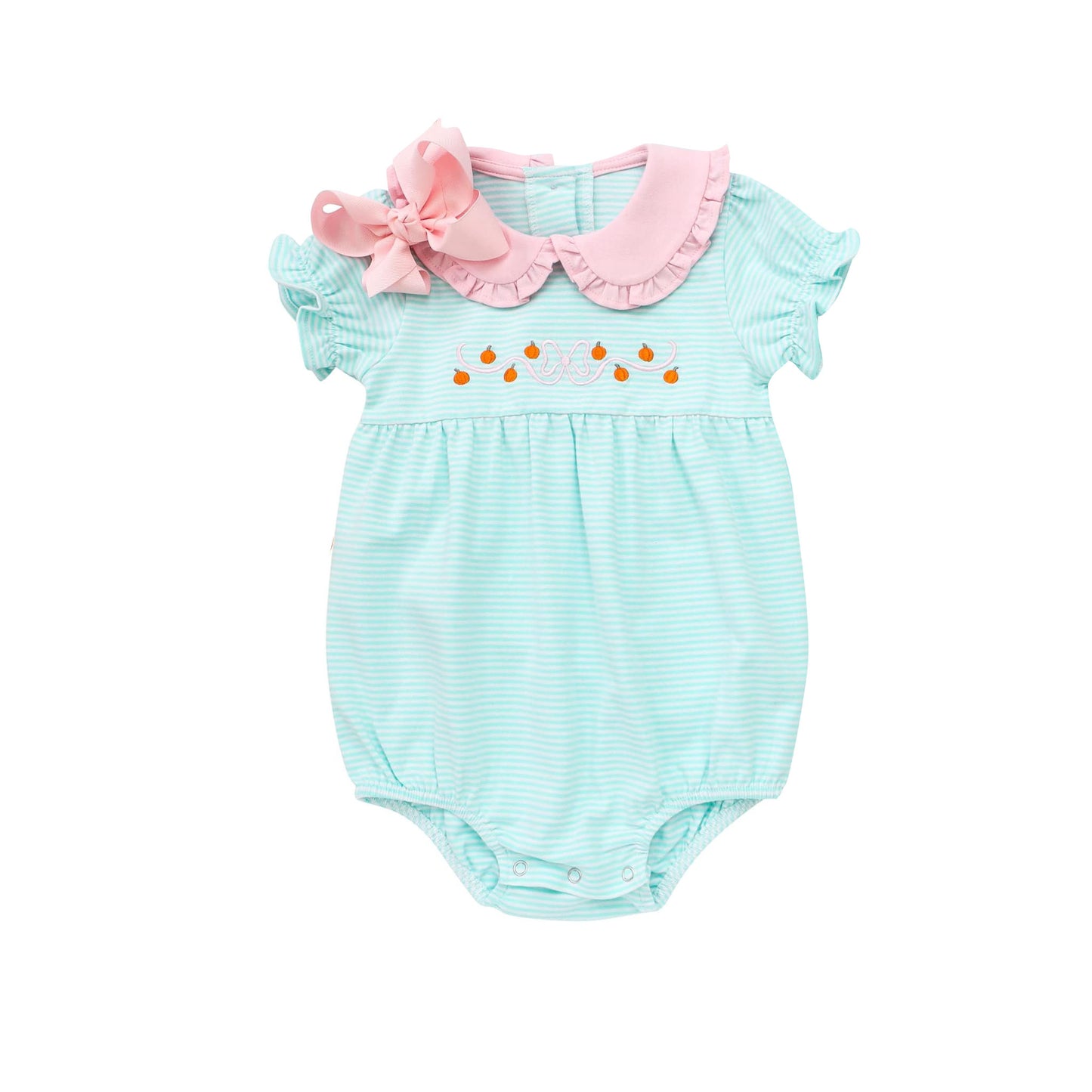 presale SR1964 Mint Green Striped Short Sleeve Bodysuit with Bow Pumpkin Lace 2024 7.30