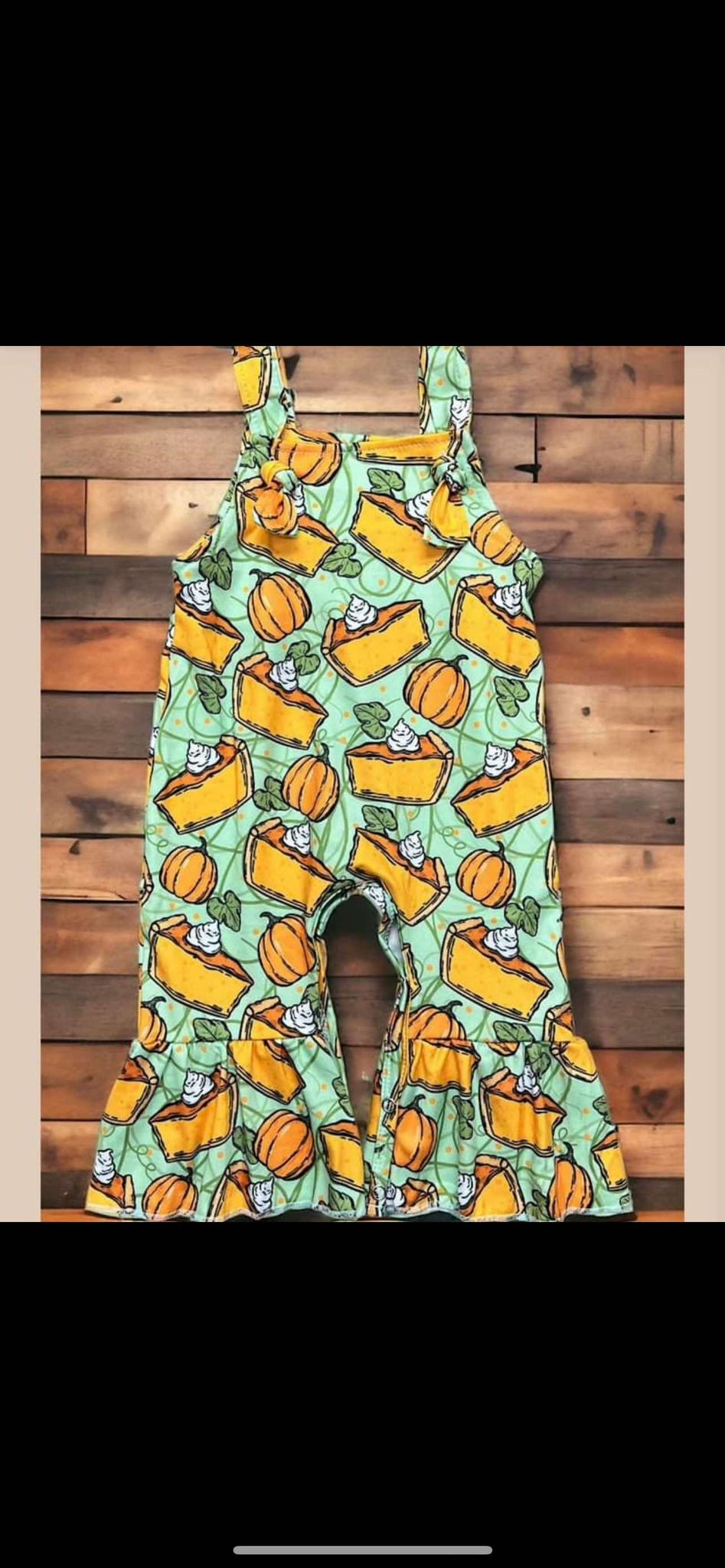 presale SR1972 Pumpkin Pie Leaf Green Suspender Bodysuit 8.13