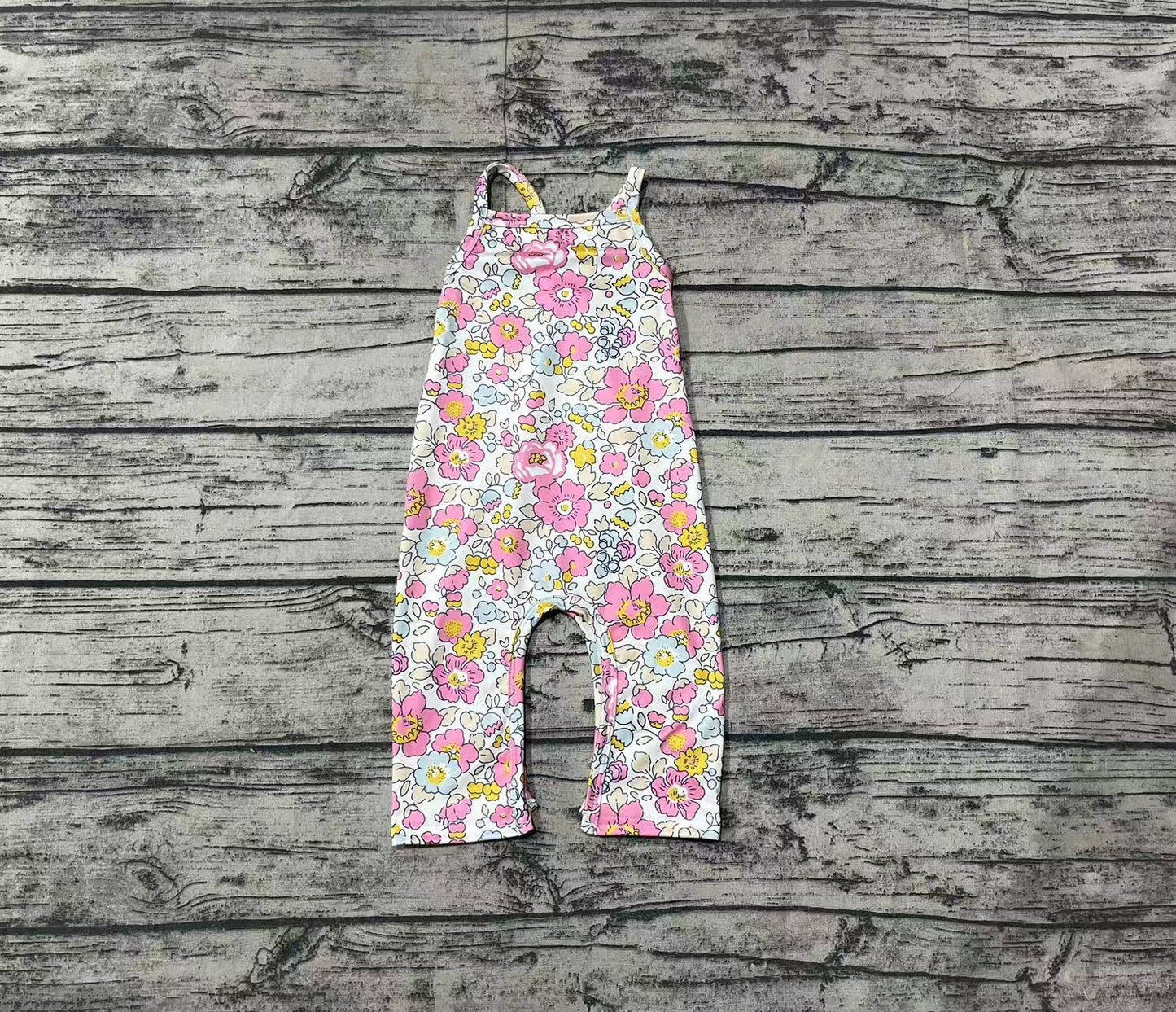 SR1982 Beige sleeveless bodysuit with pink flowers