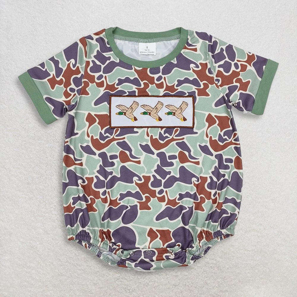 Sibling Baby Infant Boys Green Camo Short Sleeve Rompers D 1208