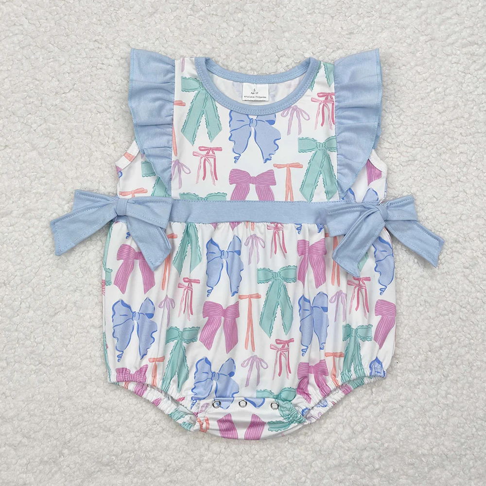 Match Sibling Baby Girls Colorful Bows Spring Rompers Dresses