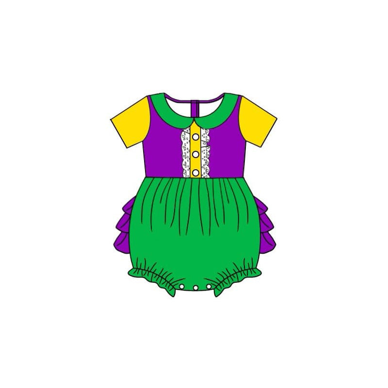 presale SR2035 Mardi Gras Yellow Green Purple Short Sleeve Bodysuit 10.8