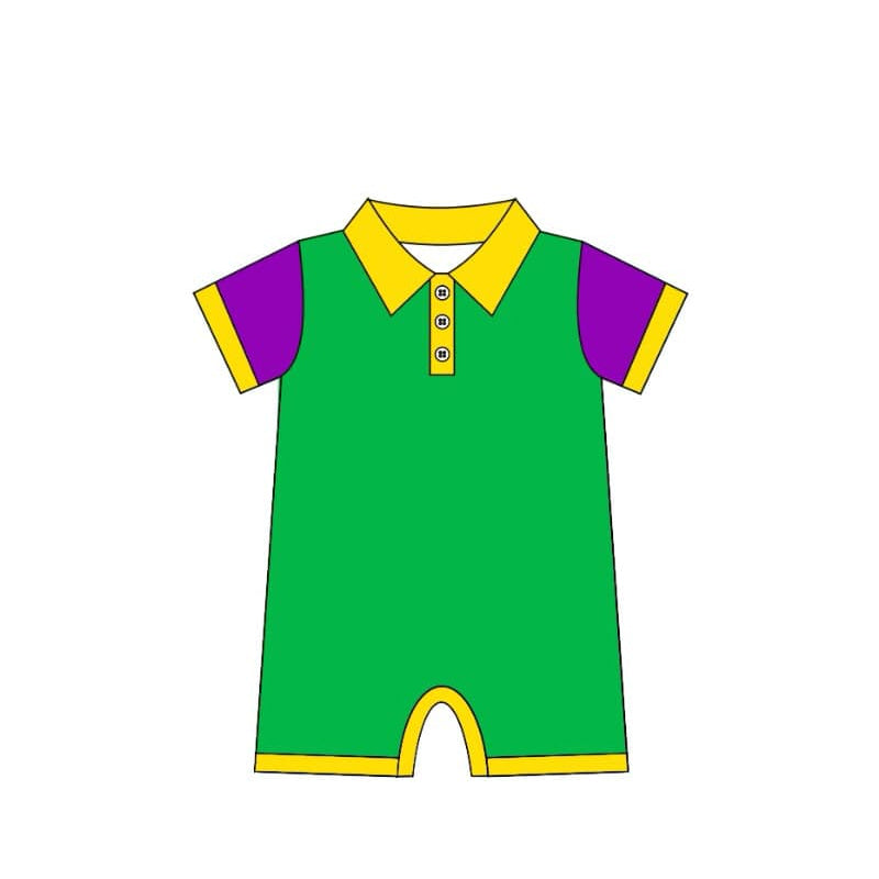 presale SR2036 Mardi Gras Yellow Green Purple Short Sleeve Bodysuit 10.8