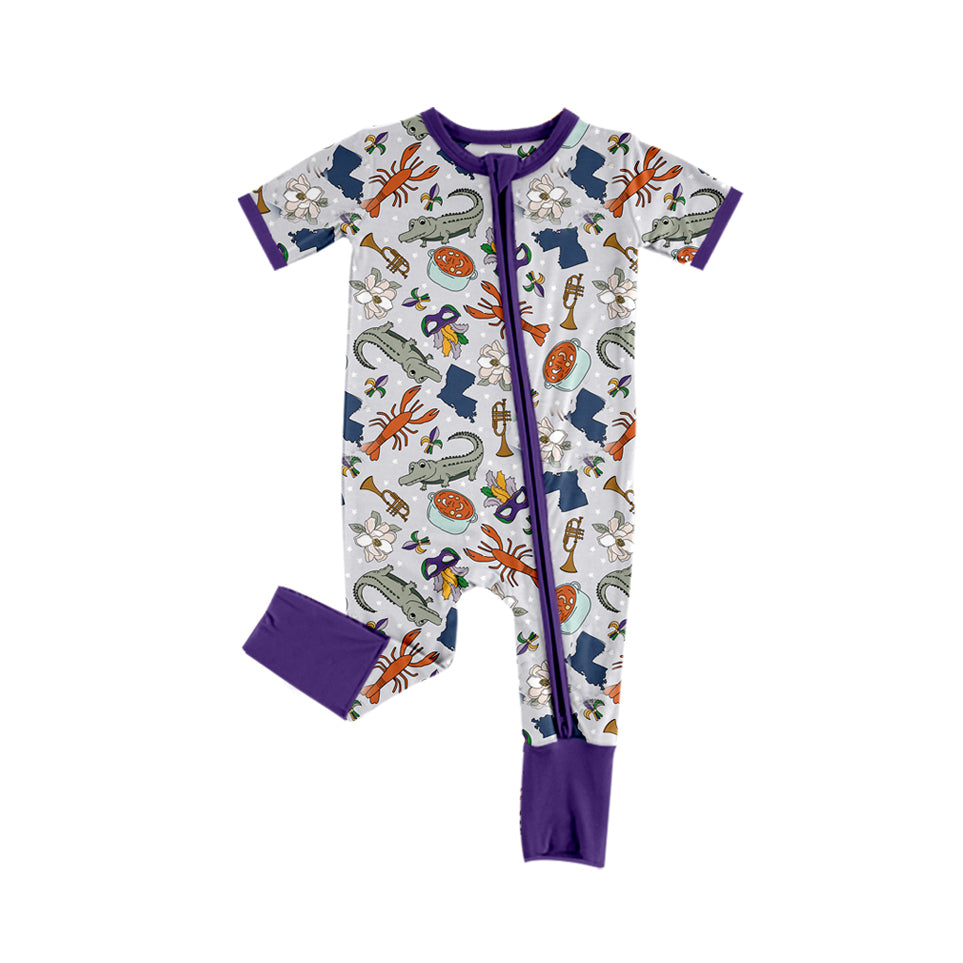 presale SR2053 Mardi Gras Alligator Mask Zip-Up Short Sleeve Bodysuit 2024 10.11