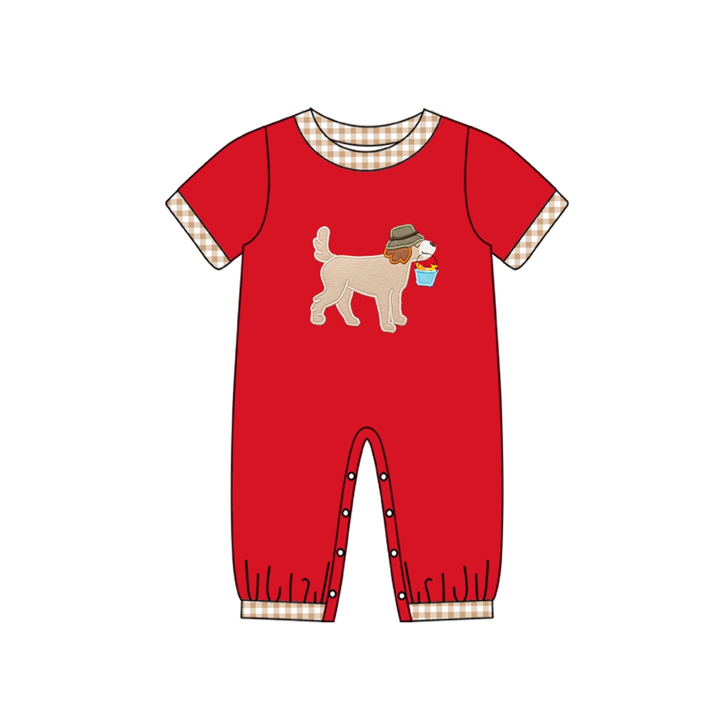 presale SR2062 Fishing Puppy Brown Plaid Red Short Sleeve Onesie 2024 10.14