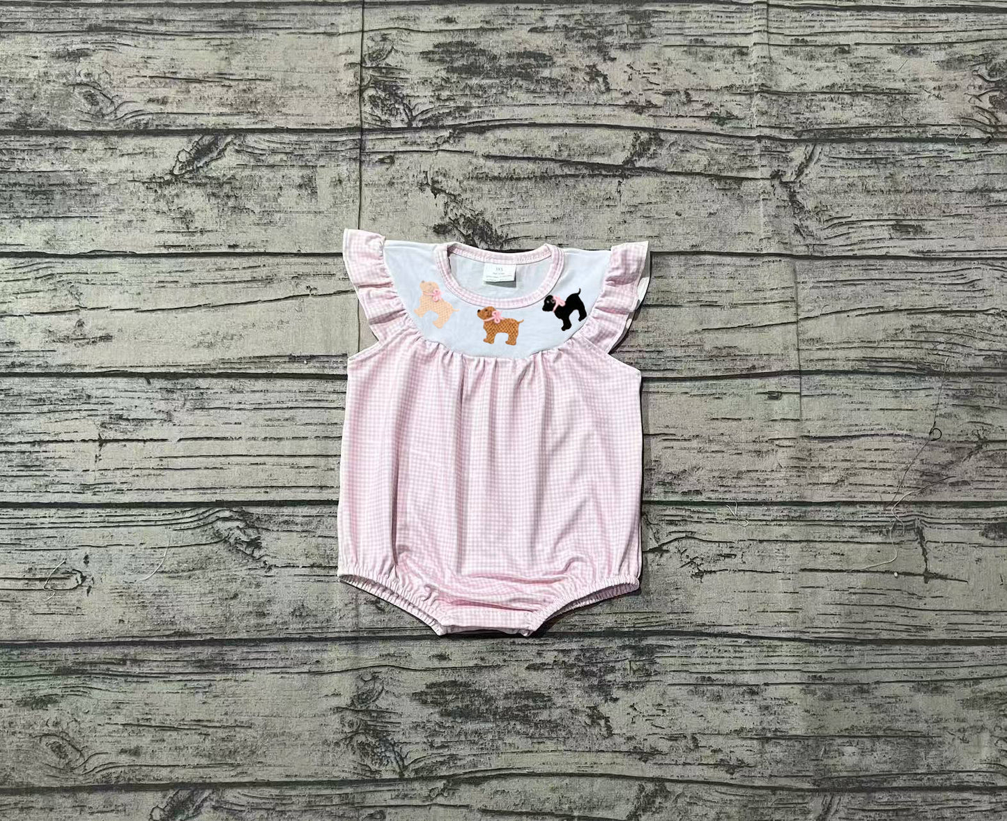 SR2073 Bow Puppy Pink Plaid Vest Bodysuit