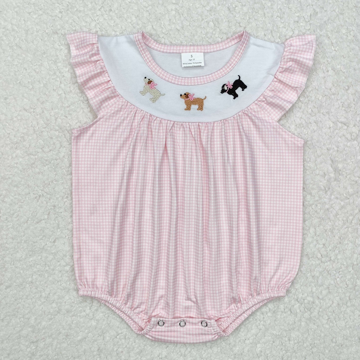 SR2073 Bow Puppy Pink Plaid Vest Bodysuit
