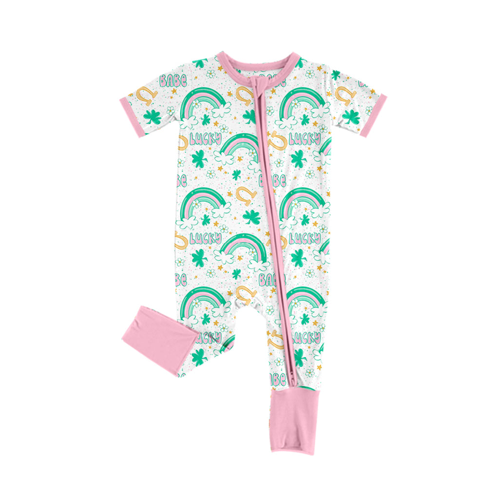 presale SR2088 Clover Rainbow Pink Zipper Short Sleeve Bodysuit 2024 10.19
